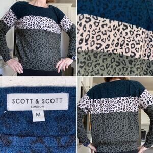 Scott & Scott London $250 Leopard Stripe Cashmere Sweater EUC MED